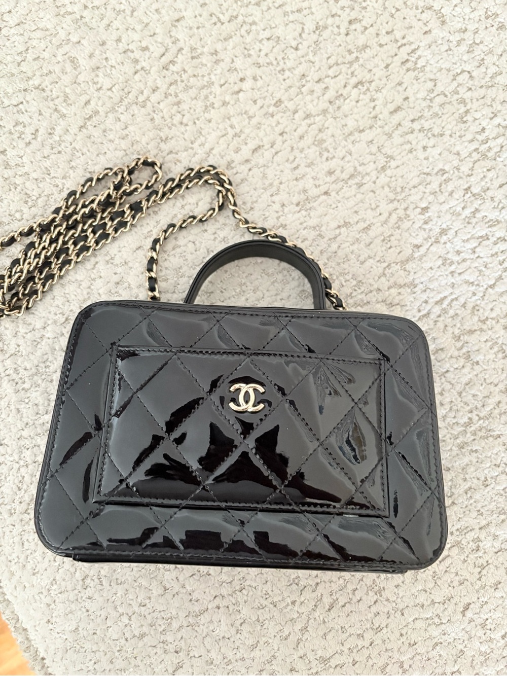 Chanel Black Patent Quilted Top-Handle Crossbody Bag